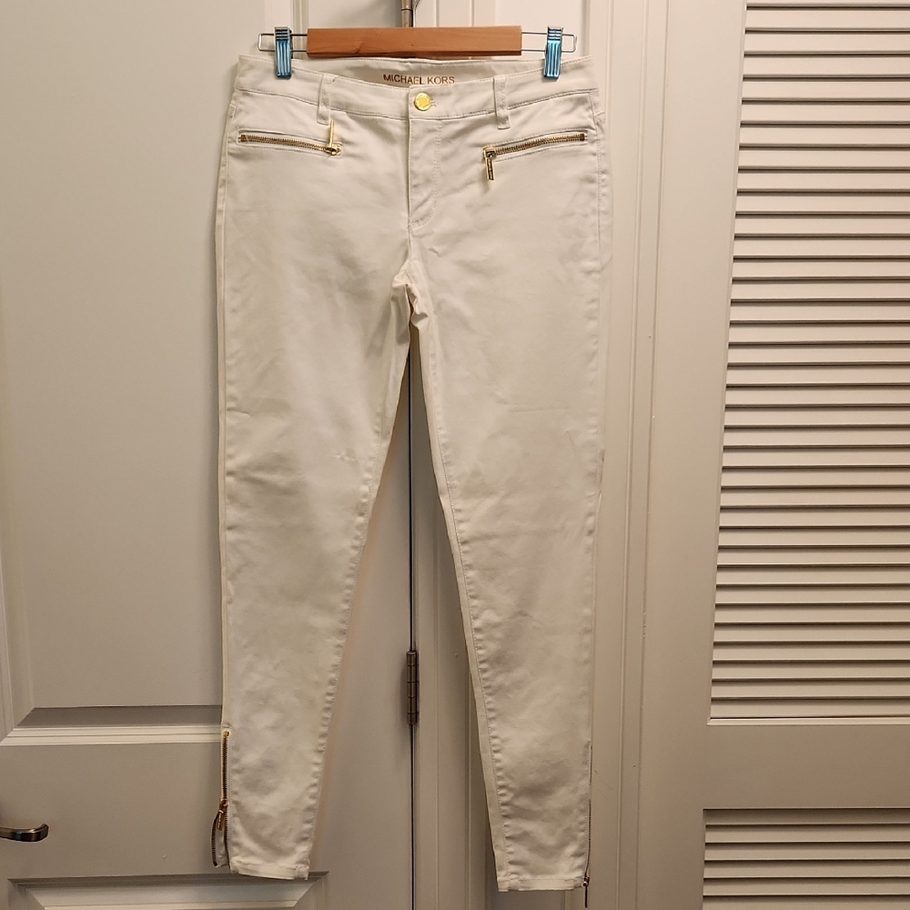 Michael Kors White Skinny Jeans with Gold Details